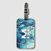 Chique aqua blauw marmer faux goud glitter monogra bagagelabel (Voorkant (verticaal))