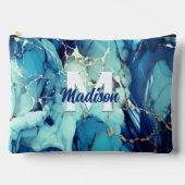 Chique aqua blauw marmer faux goud glitter monogra etui (Voorkant)
