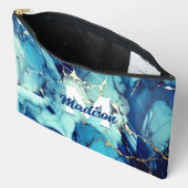 Chique aqua blauw marmer faux goud glitter monogra etui (Open)