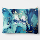 Chique aqua blauw marmer faux goud glitter monogra etui (Achterkant)