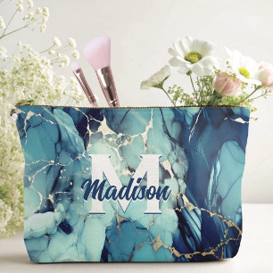 Chique aqua blauw marmer faux goud glitter monogra etui