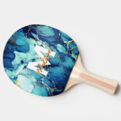Chique aqua blauw marmer faux goud glitter monogra tafeltennisbatje (Zijkant)