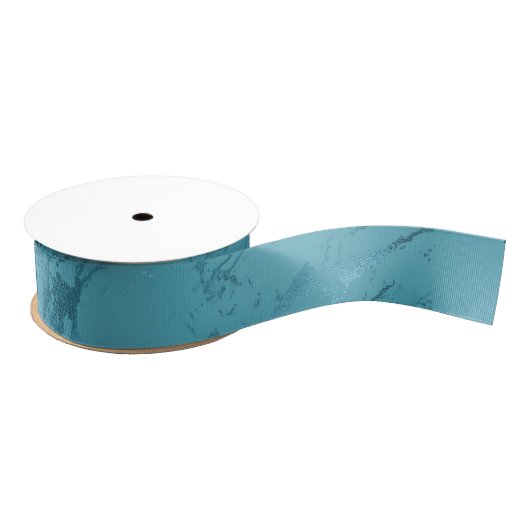 Chique Aqua Blauw Marmeren Bruiloft Grosgrain Lint (Spoel)