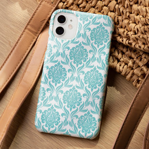 Chique Aqua Damask patroon iPhone 15 Case