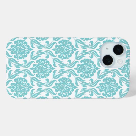 Chique Aqua Damask patroon Case-Mate iPhone Case (Achterkant (horizontaal))