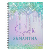 Chique aqua eenhoorn glitters verjaardag monogram notitieboek (Voorkant)