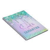 Chique aqua eenhoorn glitters verjaardagsmonogram notitieboek (Rechterzijde)