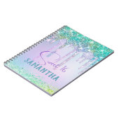 Chique aqua eenhoorn glitters verjaardagsmonogram notitieboek (Linkerzijde)