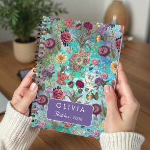 Chique Aqua Groen Elegante Waterverf Bloemen Notitieboek