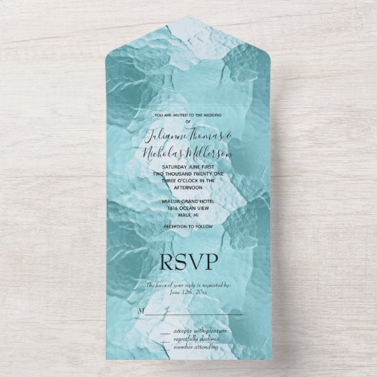 Chique Aqua Mint Blauw Glam All In One Uitnodiging (Binnen)