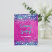 Chique aqua roze glitter Kerst nieuwjaar Briefkaart (Staand voorkant)