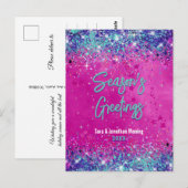 Chique aqua roze glitter Kerst nieuwjaar Briefkaart (Voorkant / Achterkant)