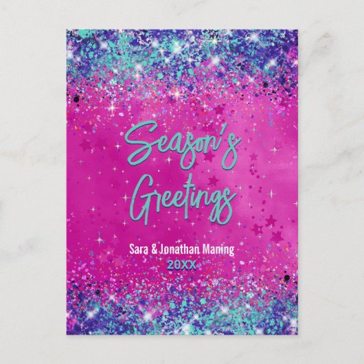 Chique aqua roze glitter Kerst nieuwjaar Briefkaart (Voorkant)