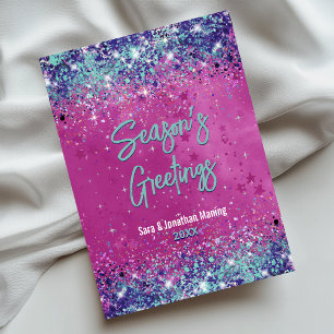 Chique aqua roze glitter Kerst nieuwjaar Briefkaart