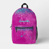 Chique aqua roze iriserende glinsterend monogram bedrukte rugzak (Voorkant)