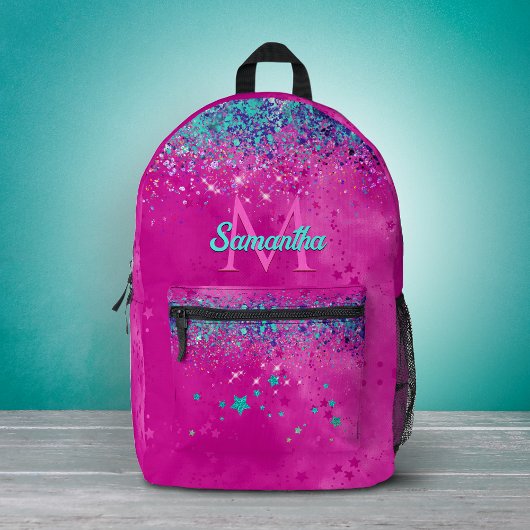 Chique aqua roze iriserende glinsterend monogram bedrukte rugzak