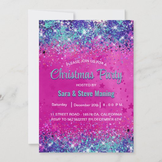 Chique aqua roze iriserende glitter kerst kaart (Voorkant)