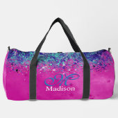 Chique aqua roze iriserende glitter monogram bedru plunjezak (Voorkant)