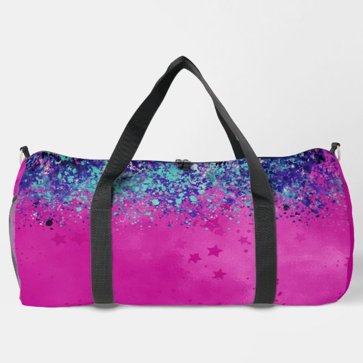 Chique aqua roze iriserende glitter monogram bedru plunjezak (Achterkant)