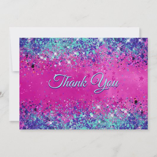 Chique aqua roze iriserende glitters bedankkaart (Voorkant)