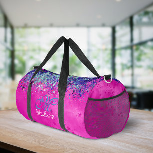 Chique aqua roze iriserende glitters monogram opdr plunjezak