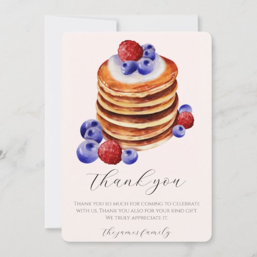 Chique aquarel pannenkoeken brunch & baby shower bedankkaart (Voorkant)