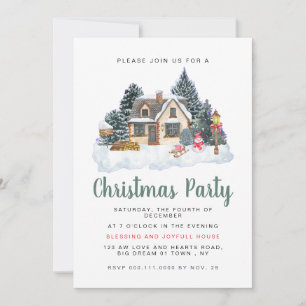Chique Aquarel Sneeuwhuis Kerst Viering Kaart