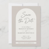 Chique Arch Lijst Modern Script Taupe Ecru Bruilof Save The Date (Voorkant)