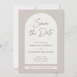 Chique Arch Lijst Modern Script Taupe Ecru Bruilof Save The Date