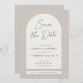 Chique Arch Lijst Modern Script Taupe Ecru Bruilof Save The Date (Voorkant / Achterkant)