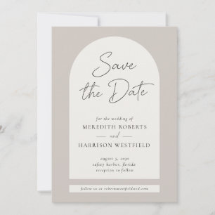 Chique Arch Lijst Modern Script Taupe Ecru Bruilof Save The Date