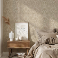 Chique Art Deco Bloemen Veer Patroon Zacht Beige