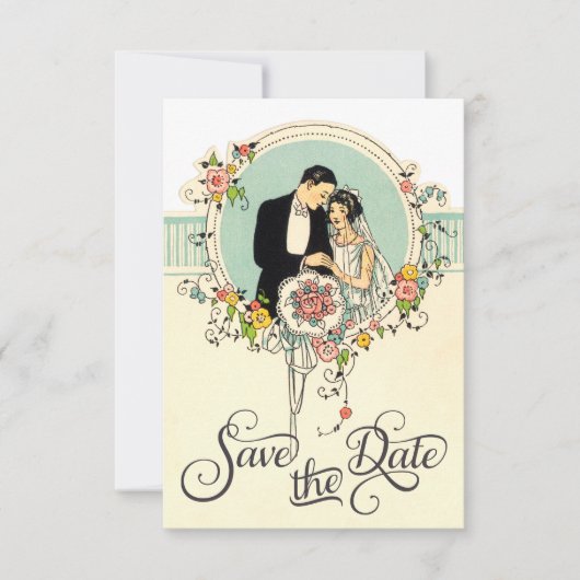 Chique Art Deco Bruid & Bruidegom 1920 Save The Da Save The Date (Voorkant)