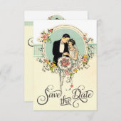 Chique Art Deco Bruid & Bruidegom 1920 Save The Da Save The Date (Voorkant / Achterkant)