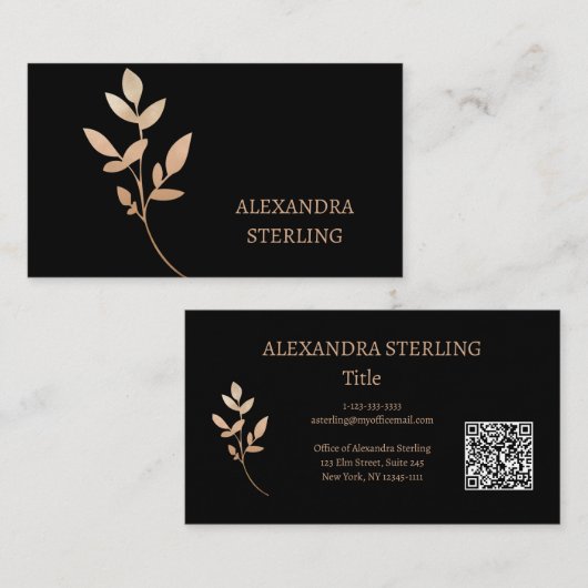 Chique Art Deco Gouden Bloem Gepersonaliseerd Visitekaartje (Voorkant / Achterkant)