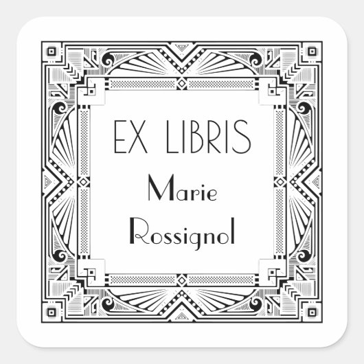 Chique Art Deco Persoonlijke Naam Ex Libris Bookpl Vierkante Sticker (Voorkant)