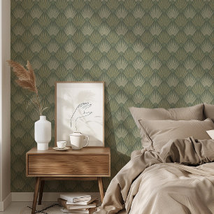 Chique Art Deco Sage Groen Geometrisch Ontwerp Behang