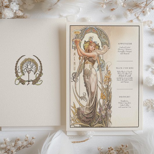  chique art nouveau bruiloft menu Kaart