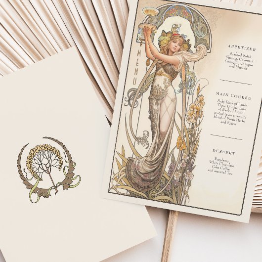  chique art nouveau bruiloft menu Kaart
