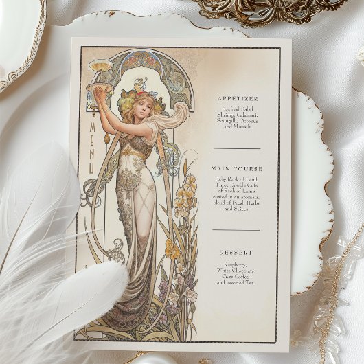  chique art nouveau bruiloft menu Kaart