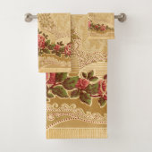 Chique Art Nouveau Goud en Rode Bloemen Bad Handdoek (Insitu)