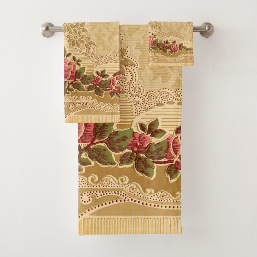 Chique Art Nouveau Goud en Rode Bloemen Bad Handdoek (Insitu)