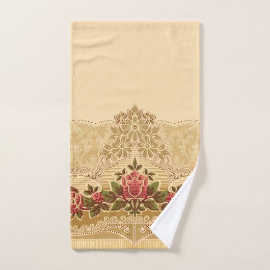 Chique Art Nouveau Goud en Rode Bloemen Bad Handdoek (Handdoek)