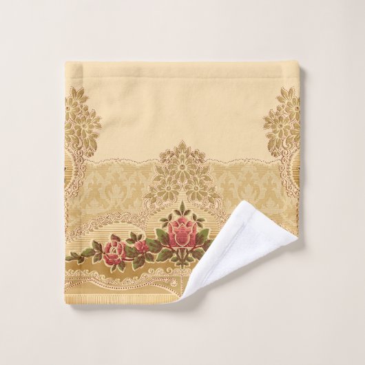 Chique Art Nouveau Goud en Rode Bloemen Bad Handdoek (Wasdoekje)