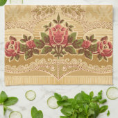 Chique Art Nouveau Goud en Rode Bloemen Theedoek (Gevouwen)