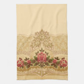Chique Art Nouveau Goud en Rode Bloemen Theedoek (Verticaal)