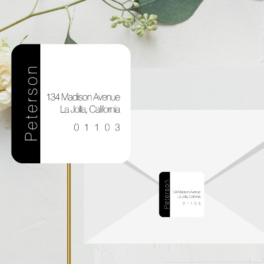 Chique B/W Retouradreslabel met zijaccent Vierkante Sticker