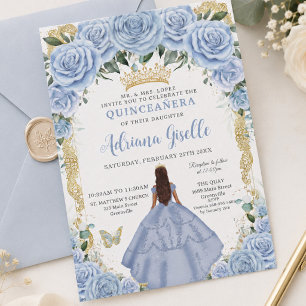Chique Baby Blue Bloemen Bruine Prinses Quinceañer Kaart