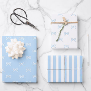 Chique Baby Meisje Shower Preppy Blauwe Strik Stre Inpakpapier Vel