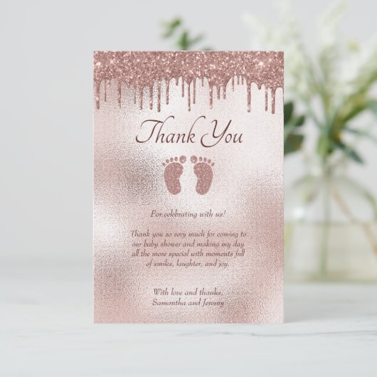 Chique Baby shower Roze Glitter Drip Bedankkaart (Staand voorkant)
